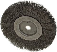 Weiler - 6" OD, 5/8" Arbor Hole, Crimped Steel Wheel Brush - 1/2" Face Width, 1-7/16" Trim Length, 0.008" Filament Diam, 6,000 RPM - Exact Tooling