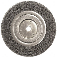 Weiler - 6" OD, 5/8" Arbor Hole, Crimped Steel Wheel Brush - 1/2" Face Width, 1-1/16" Trim Length, 0.0118" Filament Diam, 6,000 RPM - Exact Tooling