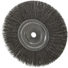 Weiler - 8" OD, 5/8" Arbor Hole, Crimped Steel Wheel Brush - 1/2" Face Width, 2-1/16" Trim Length, 0.0118" Filament Diam, 6,000 RPM - Exact Tooling