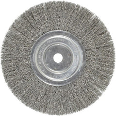 Weiler - 8" OD, 5/8" Arbor Hole, Crimped Steel Wheel Brush - 1/2" Face Width, 2-1/16" Trim Length, 0.014" Filament Diam, 6,000 RPM - Exact Tooling