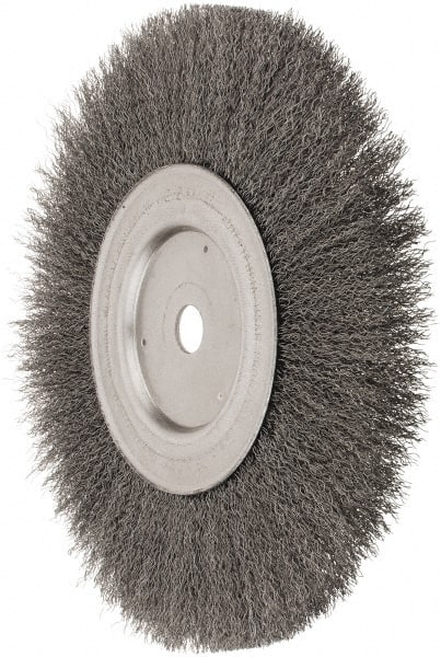 Weiler - 10" OD, 3/4" Arbor Hole, Crimped Steel Wheel Brush - 3/4" Face Width, 2-1/2" Trim Length, 0.0118" Filament Diam, 4,000 RPM - Exact Tooling