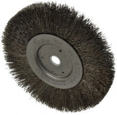 Weiler - 6" OD, 5/8" Arbor Hole, Crimped Stainless Steel Wheel Brush - 1/2" Face Width, 1-7/16" Trim Length, 0.0104" Filament Diam, 6,000 RPM - Exact Tooling