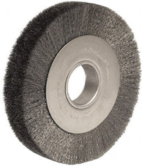 Weiler - 8" OD, 2" Arbor Hole, Crimped Steel Wheel Brush - 1-1/2" Face Width, 1-3/8" Trim Length, 0.006" Filament Diam, 4,500 RPM - Exact Tooling