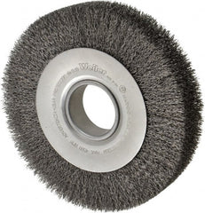 Weiler - 8" OD, 2" Arbor Hole, Crimped Steel Wheel Brush - 1-1/2" Face Width, 1-3/8" Trim Length, 0.014" Filament Diam, 4,500 RPM - Exact Tooling