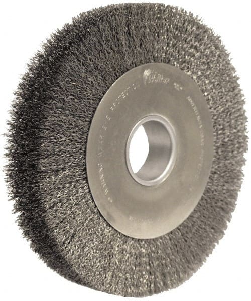Weiler - 10" OD, 2" Arbor Hole, Crimped Steel Wheel Brush - 2" Face Width, 1-7/8" Trim Length, 0.0104" Filament Diam, 4,000 RPM - Exact Tooling