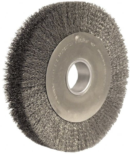 Weiler - 10" OD, 2" Arbor Hole, Crimped Steel Wheel Brush - 2" Face Width, 1-7/8" Trim Length, 0.02" Filament Diam, 4,000 RPM - Exact Tooling