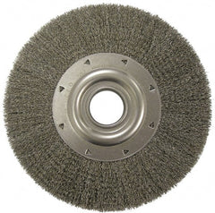Weiler - 6" OD, 2" Arbor Hole, Crimped Stainless Steel Wheel Brush - 1-1/4" Face Width, 1-1/8" Trim Length, 0.006" Filament Diam, 6,000 RPM - Exact Tooling