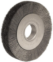 Weiler - 8" OD, 2" Arbor Hole, Crimped Stainless Steel Wheel Brush - 1-1/2" Face Width, 1-3/8" Trim Length, 0.0118" Filament Diam, 4,500 RPM - Exact Tooling