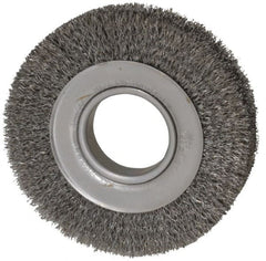 Weiler - 6" OD, 2" Arbor Hole, Crimped Steel Wheel Brush - 1" Face Width, 1-1/8" Trim Length, 0.0118" Filament Diam, 6,000 RPM - Exact Tooling
