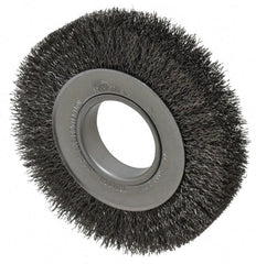 Weiler - 6" OD, 2" Arbor Hole, Crimped Steel Wheel Brush - 1" Face Width, 1-1/8" Trim Length, 0.014" Filament Diam, 6,000 RPM - Exact Tooling