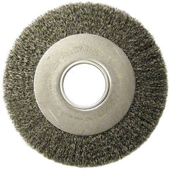 Weiler - 10" OD, 2" Arbor Hole, Crimped Steel Wheel Brush - 1-1/8" Face Width, 2" Trim Length, 0.02" Filament Diam, 3,600 RPM - Exact Tooling