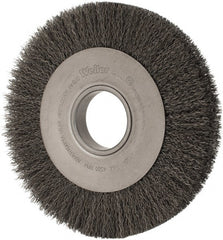 Weiler - 8" OD, 2" Arbor Hole, Crimped Steel Wheel Brush - 1" Face Width, 1-3/8" Trim Length, 0.014" Filament Diam, 4,500 RPM - Exact Tooling