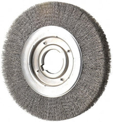 Weiler - 10" OD, 2" Arbor Hole, Crimped Steel Wheel Brush - 1-1/8" Face Width, 2" Trim Length, 0.0118" Filament Diam, 3,600 RPM - Exact Tooling