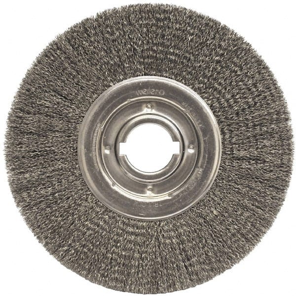 Weiler - 12" OD, 2" Arbor Hole, Crimped Steel Wheel Brush - 1-1/4" Face Width, 3" Trim Length, 0.0118" Filament Diam, 3,600 RPM - Exact Tooling