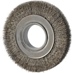 Weiler - 6" OD, 2" Arbor Hole, Crimped Stainless Steel Wheel Brush - 1" Face Width, 1-1/8" Trim Length, 0.0104" Filament Diam, 6,000 RPM - Exact Tooling