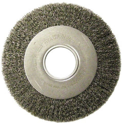 Weiler - 8" OD, 2" Arbor Hole, Crimped Stainless Steel Wheel Brush - 1" Face Width, 1-3/8" Trim Length, 0.0118" Filament Diam, 4,500 RPM - Exact Tooling