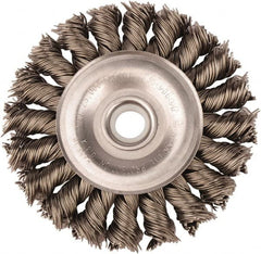 Weiler - 3" OD, 1/2" Arbor Hole, Knotted Steel Wheel Brush - 3/8" Face Width, 5/8" Trim Length, 0.02" Filament Diam, 25,000 RPM - Exact Tooling