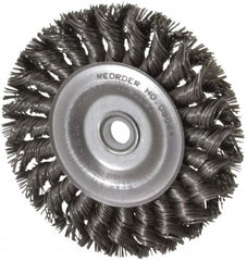 Weiler - 4" OD, 1/2" Arbor Hole, Knotted Steel Wheel Brush - 1/2" Face Width, 7/8" Trim Length, 0.02" Filament Diam, 20,000 RPM - Exact Tooling