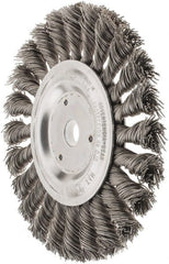 Weiler - 6" OD, 5/8" Arbor Hole, Knotted Steel Wheel Brush - 1/2" Face Width, 1-3/8" Trim Length, 0.023" Filament Diam, 9,000 RPM - Exact Tooling