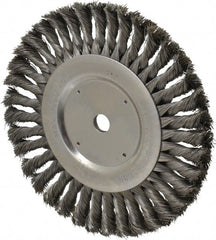 Weiler - 8" OD, 5/8" Arbor Hole, Knotted Steel Wheel Brush - 5/8" Face Width, 1-5/8" Trim Length, 0.016" Filament Diam, 6,000 RPM - Exact Tooling