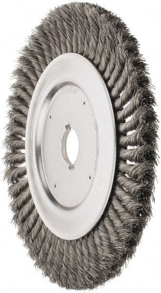 Weiler - 10" OD, 1-1/4" Arbor Hole, Knotted Steel Wheel Brush - 3/4" Face Width, 1-3/4" Trim Length, 0.016" Filament Diam, 4,500 RPM - Exact Tooling