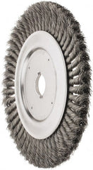 Weiler - 10" OD, 1-1/4" Arbor Hole, Knotted Steel Wheel Brush - 3/4" Face Width, 1-3/4" Trim Length, 0.016" Filament Diam, 4,500 RPM - Exact Tooling