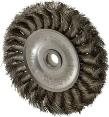 Weiler - 4" OD, 1/2" Arbor Hole, Knotted Stainless Steel Wheel Brush - 1/2" Face Width, 7/8" Trim Length, 0.0118" Filament Diam, 20,000 RPM - Exact Tooling