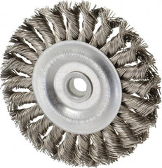 Weiler - 4" OD, 1/2" Arbor Hole, Knotted Stainless Steel Wheel Brush - 1/2" Face Width, 7/8" Trim Length, 0.02" Filament Diam, 20,000 RPM - Exact Tooling