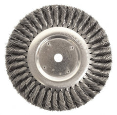 Weiler - 10" OD, 2" Arbor Hole, Knotted Steel Wheel Brush - 1-1/4" Face Width, 1-3/4" Trim Length, 0.0118" Filament Diam, 4,500 RPM - Exact Tooling