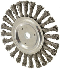 Weiler - 6" OD, 5/8" Arbor Hole, Knotted Steel Wheel Brush - 3/8" Face Width, 1-3/8" Trim Length, 0.023" Filament Diam, 9,000 RPM - Exact Tooling