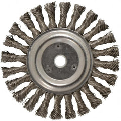 Weiler - 6" OD, 5/8" Arbor Hole, Knotted Steel Wheel Brush - 1/2" Face Width, 1-3/8" Trim Length, 0.023" Filament Diam, 12,500 RPM - Exact Tooling