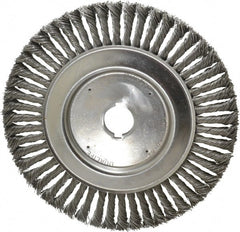 Weiler - 10" OD, 1-1/4" Arbor Hole, Knotted Steel Wheel Brush - 1/2" Face Width, 1-3/4" Trim Length, 0.023" Filament Diam, 4,500 RPM - Exact Tooling