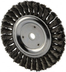 Weiler - 6" OD, 5/8" Arbor Hole, Knotted Steel Wheel Brush - 5/8" Face Width, 1-1/4" Trim Length, 0.016" Filament Diam, 9,000 RPM - Exact Tooling