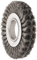 Weiler - 6" OD, 2" Arbor Hole, Knotted Steel Wheel Brush - 7/8" Face Width, 1-3/8" Trim Length, 0.016" Filament Diam, 8,000 RPM - Exact Tooling