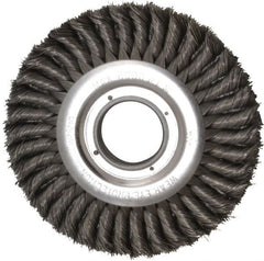 Weiler - 8" OD, 2" Arbor Hole, Knotted Steel Wheel Brush - 1" Face Width, 1-5/8" Trim Length, 0.016" Filament Diam, 6,000 RPM - Exact Tooling