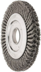Weiler - 10" OD, 2" Arbor Hole, Knotted Steel Wheel Brush - 1-1/4" Face Width, 1-3/4" Trim Length, 0.023" Filament Diam, 4,500 RPM - Exact Tooling