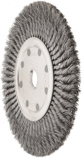 Weiler - 12" OD, 1-1/4" Arbor Hole, Knotted Steel Wheel Brush - 5/8" Face Width, 2-1/4" Trim Length, 0.02" Filament Diam, 4,500 RPM - Exact Tooling