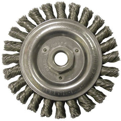 Weiler - 5" OD, 5/8-11 Arbor Hole, Knotted Steel Wheel Brush - 1/2" Face Width, 7/8" Trim Length, 0.023" Filament Diam, 12,500 RPM - Exact Tooling