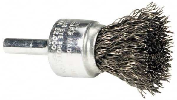 Weiler - 1/2" Brush Diam, Crimped, End Brush - 1/4" Diam Steel Shank, 25,000 Max RPM - Exact Tooling