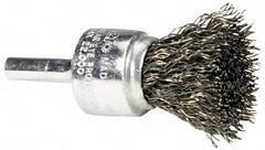 Weiler - 1/2" Brush Diam, Crimped, End Brush - 1/4" Diam Steel Shank, 25,000 Max RPM - Exact Tooling