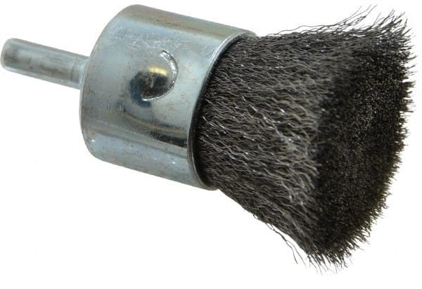 Weiler - 1" Brush Diam, Crimped, End Brush - 1/4" Diam Steel Shank, 22,000 Max RPM - Exact Tooling