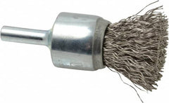Weiler - 3/4" Brush Diam, Crimped, End Brush - 1/4" Diam Steel Shank, 22,000 Max RPM - Exact Tooling