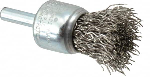 Weiler - 3/4" Brush Diam, Crimped, End Brush - 1/4" Diam Steel Shank, 22,000 Max RPM - Exact Tooling
