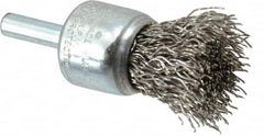 Weiler - 3/4" Brush Diam, Crimped, End Brush - 1/4" Diam Steel Shank, 22,000 Max RPM - Exact Tooling