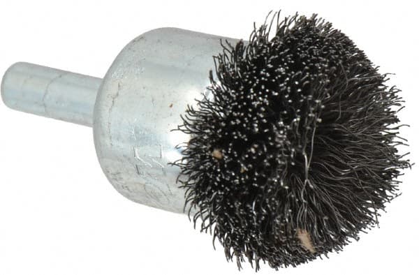 Weiler - 1-1/4" Brush Diam, Crimped, Flared End Brush - 1/4" Diam Shank, 20,000 Max RPM - Exact Tooling
