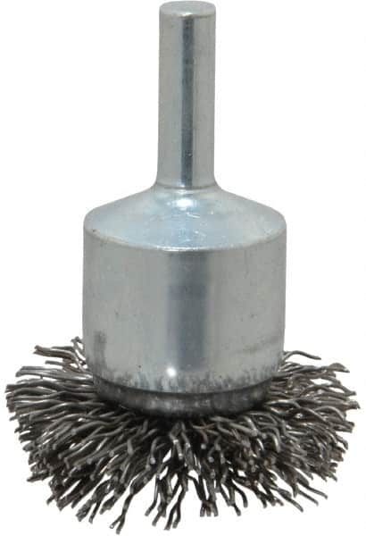 Weiler - 1-1/2" Brush Diam, Crimped, Flared End Brush - 1/4" Diam Shank, 20,000 Max RPM - Exact Tooling