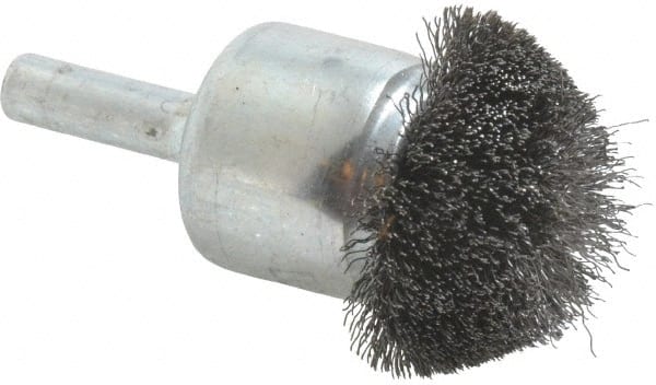 Weiler - 1-1/4" Brush Diam, Crimped, Flared End Brush - 1/4" Diam Shank, 20,000 Max RPM - Exact Tooling