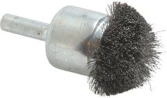 Weiler - 1-1/4" Brush Diam, Crimped, Flared End Brush - 1/4" Diam Shank, 20,000 Max RPM - Exact Tooling