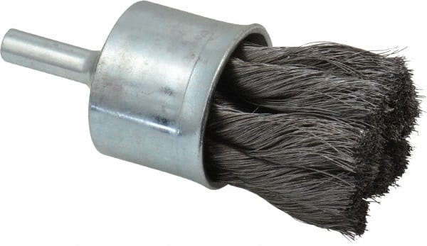 Weiler - 1-1/8" Brush Diam, Knotted, End Brush - 1/4" Diam Shank, 20,000 Max RPM - Exact Tooling