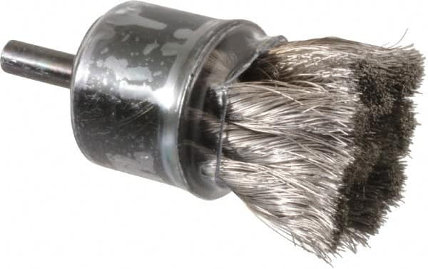 Weiler - 1-1/8" Brush Diam, Knotted, End Brush - 1/4" Diam Shank, 20,000 Max RPM - Exact Tooling